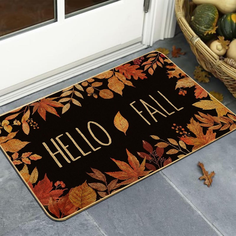 ARTDMT Hello Fall Maple Leaves Decorative Doormat, Fall Maple Leafs Door mat Indoor Outdoor Entrance Floor Mat Non Slip Autumn Harvest Vintage Thanksiving Decor Rubber Welcome Mats（29 x17in） - Image 4